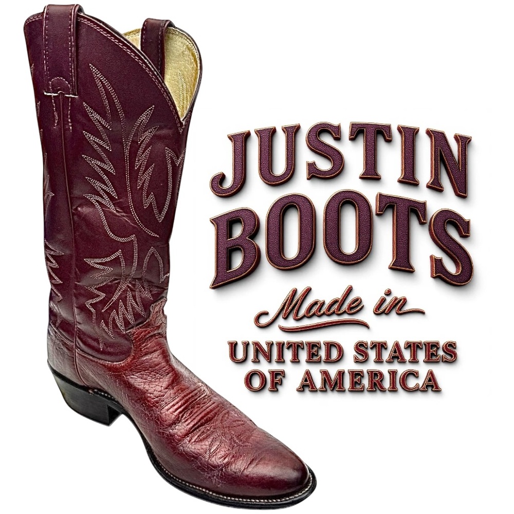 JUSTIN Mens Burgundy Leather Western Boots Size 10 D Pre-Owned Made In USA